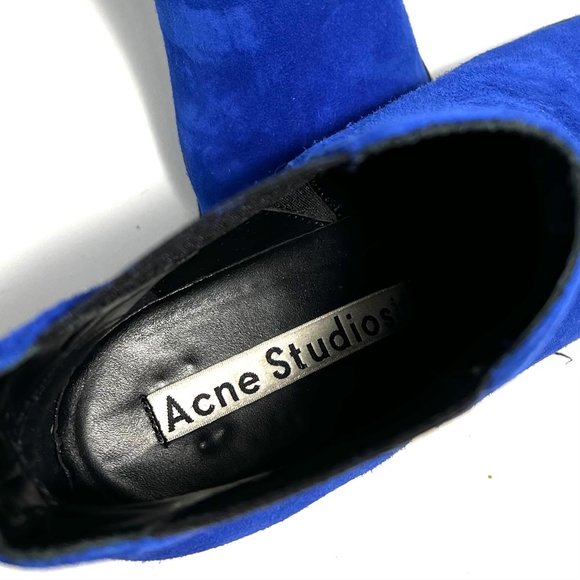 Acne Studios Bright Blue Suede Jensen Pointed Toe Ankle Chelsea Boot Sz 8 - Picture 6 of 7